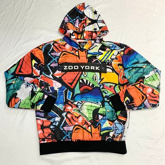 ZOO YORK Graffiti Hoodie XL Pullover AOP Graffiti Y2K Skater Older Brother Core - Picture 1 of 7